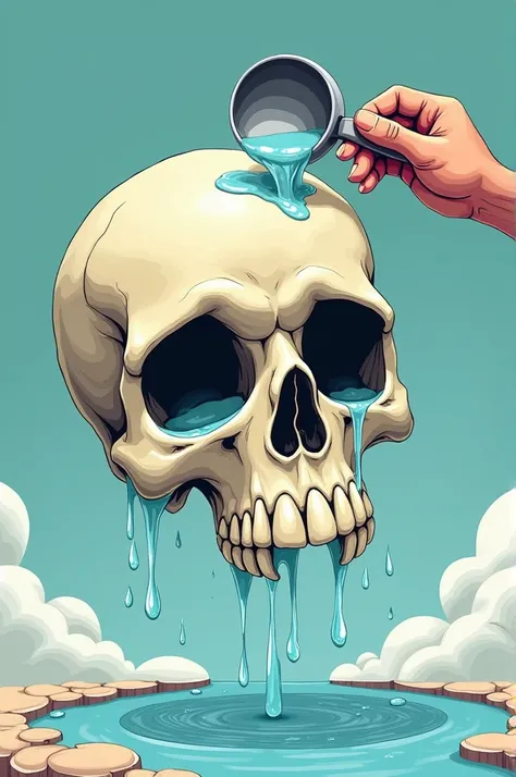 SCOOP WATER ON THE SILLY SKULL TO LOOK SHINY