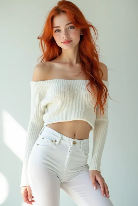 very detailed, extremely realistic, Hyperrealism , super real , (masterpiece, stylish eyes with great attention to detail: 1.2), (cute), 15-year-old girl, off-the-shoulder white sheer mini sweater ,with white tights, White high heels、While looking at the s...