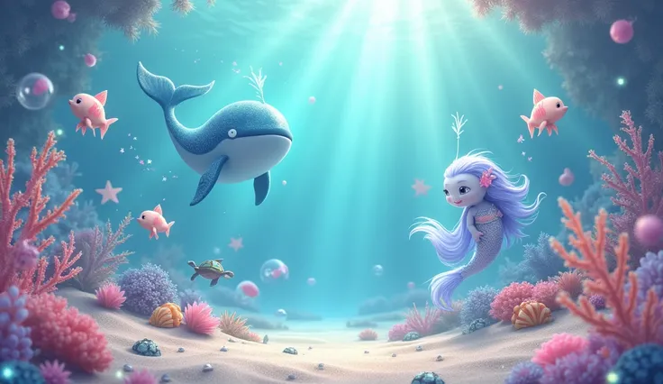 
“A peaceful underwater dream world, designed for ren to relax and drift off to sleep. Soft pastel-colored fish with gentle, glowing scales swim gracefully through crystal-clear waters, with schools of tiny, cute fish weaving through the scene, creating a ...