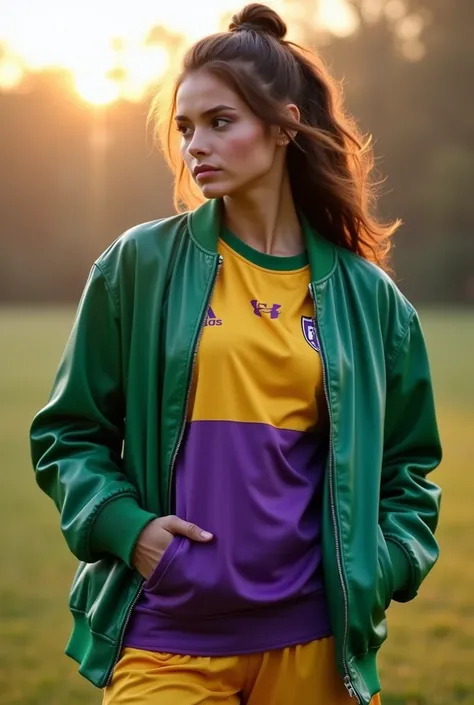 Purple Yellow Football Shirt with Leather Sweatshirtgreen morning 