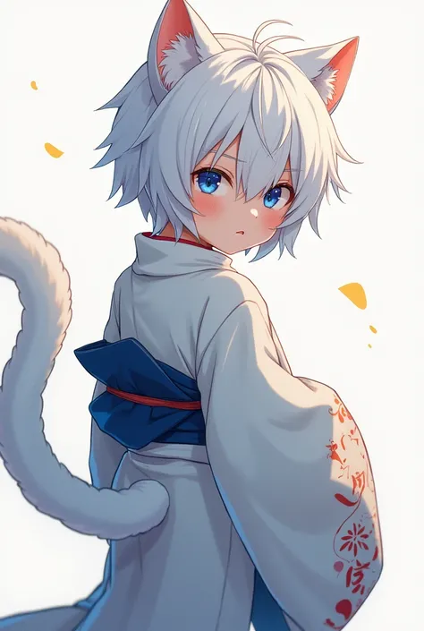 neko men big butt anime blue eyes white hair cute men kimono