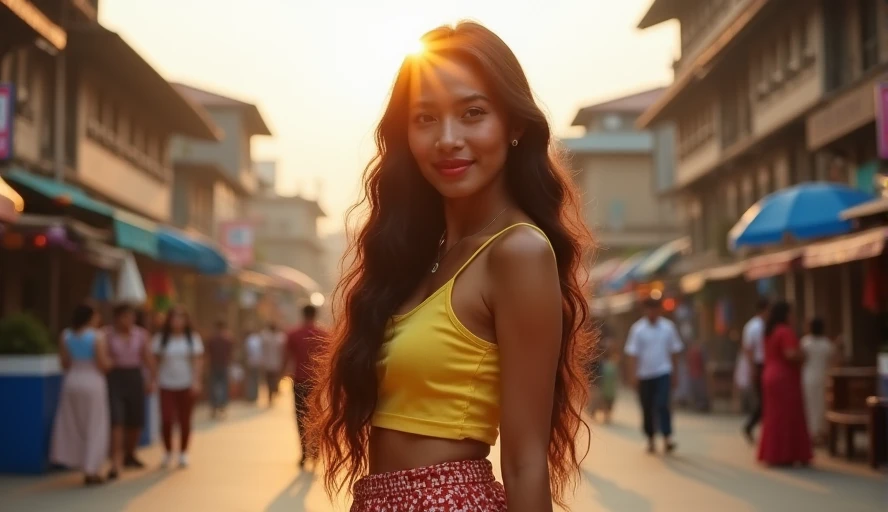 
"A tourist girl in Nepal makes for a memorable photo in the style of rap aesthetics. With her oversized portrait framed against the backdrop of Kathmandus vibrant streets, she dons a bright crop top and a full skirt, both in babycore hues. Her long, wavy ...