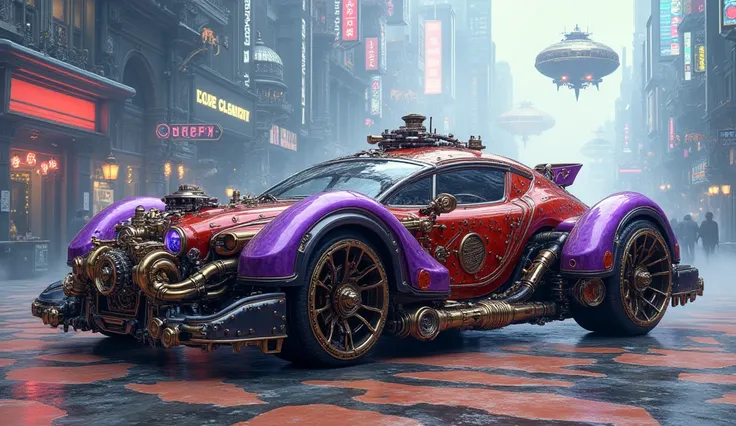 ( masterpiece:1.2 ), ( super detailed), 8k, 16k, wallpaper,(  steampunk:2.0) ,sci-fi ,retrofuture,Team Punk Car , Steam Engine Powered Car , Anime Artwork,セダン