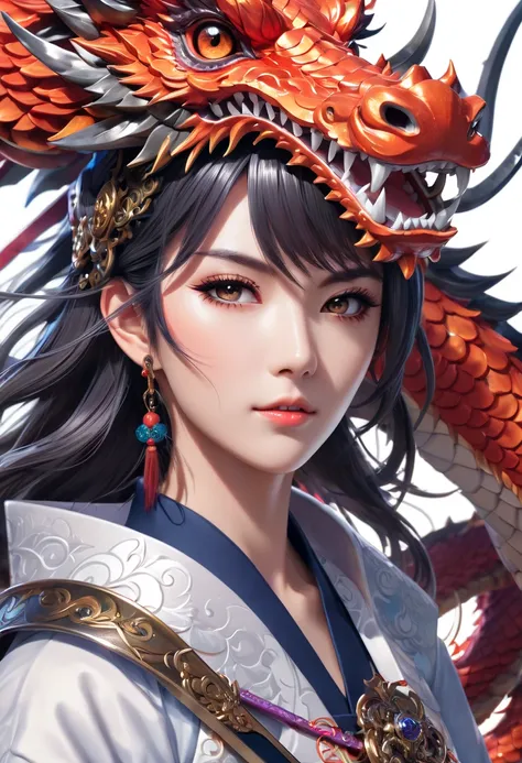 Anime style picture of a woman with a dragon head and sword, Kirokaze&#39;s Pixel, Jan J, Dragon Girl Portrait ,  detailed anime artwork,  Anime Fantasy Illustrations ,  high definition exquisite fan art, EXQUISITE DIGITAL ART , High resolution digital art...