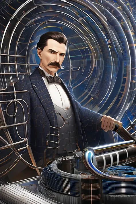 generate isolog for electric company with the theme of coils, Nikola Tesla or magnetic field