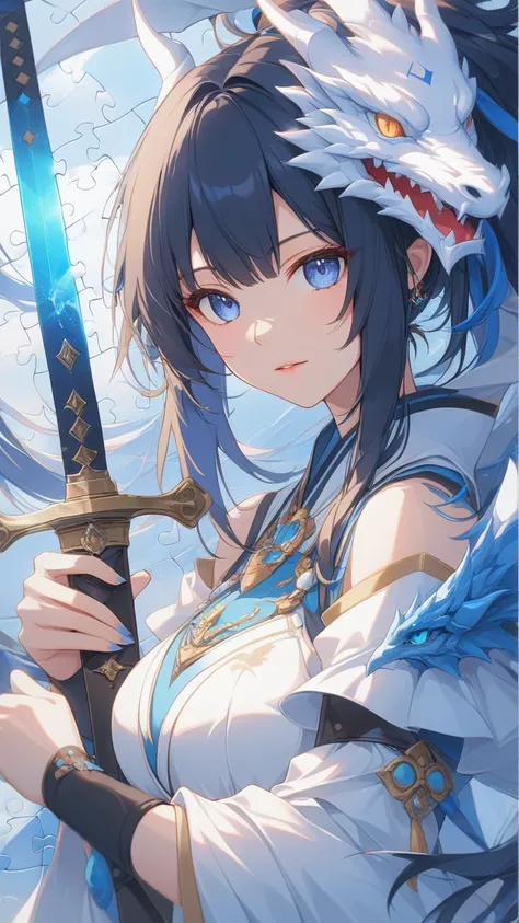   anime-style picture of a woman with a dragon head and sword, Kirokaze&#39;s Pixel, Jan J, Dragon Girl Portrait ,  detailed anime artwork,  Anime Fantasy Illustrations ,  Jigsaw Puzzle by 。Extremely elaborate and elaborate fan art  , EXQUISITE DIGITAL ART...