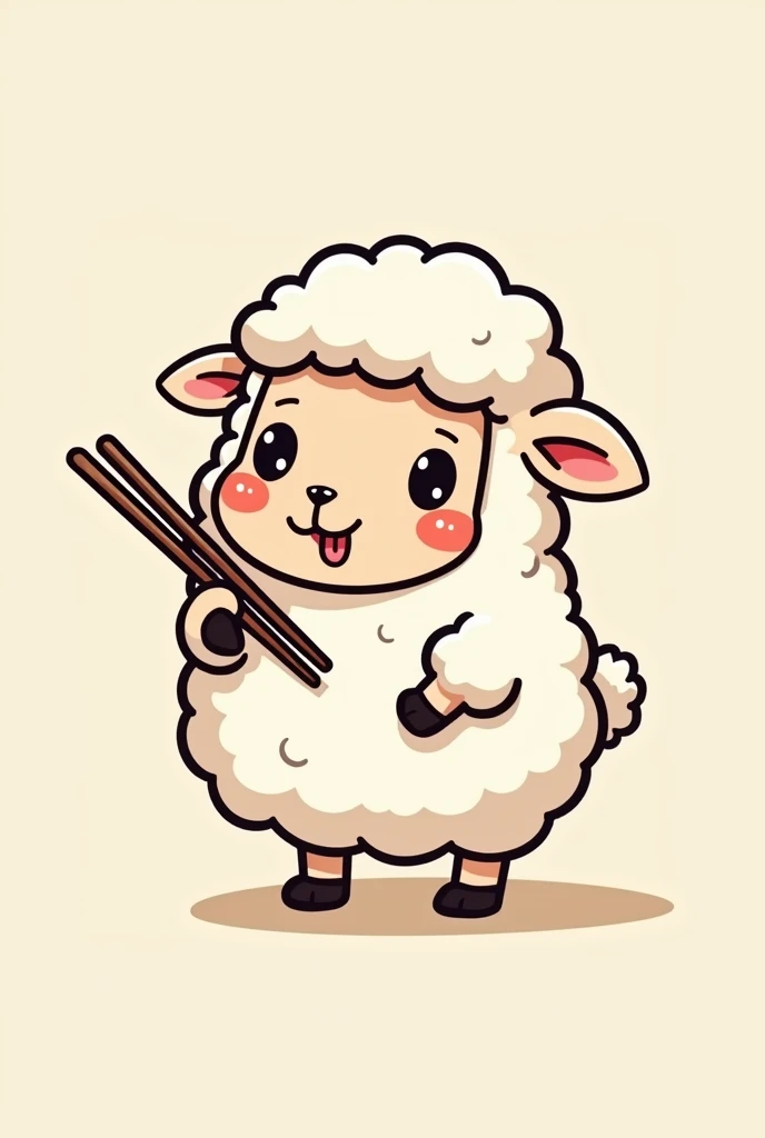 cartoon sheep holding chopsticks 