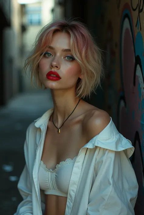 realism,  realistic, ultra  realistice Details: velvety skin,  blond short hair, combed to the side,  symmetrical lips , bright shiny red_lipstick, long blue_ Eyelashes , Pupils, BREAK, ultra  realistice 8k CG,  masterpiece ,(((Full body))),  best quality ...