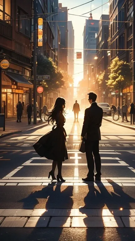 Lighting Conditions
The lighting is dramatic and low, likely from a setting or rising sun, creating a long, narrow beam that highlights the crosswalk. This contrast between light and shadow adds a sense of depth and focus to the scene.

### Models Posture
...