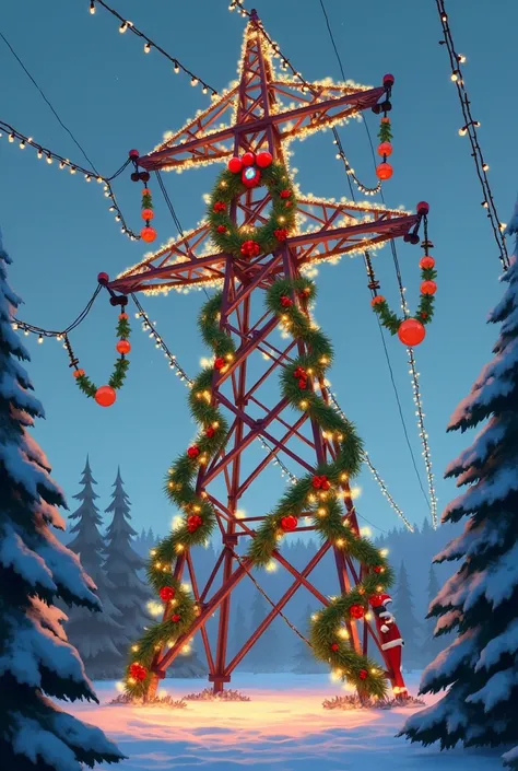 Christmas decorated power tower