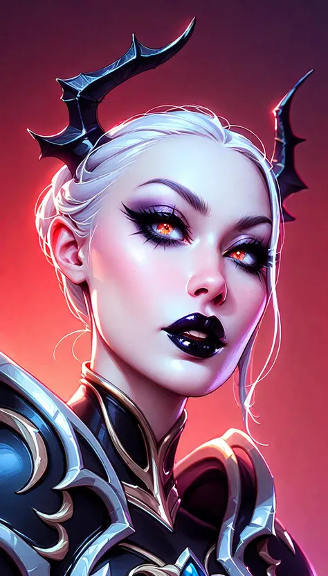 Diabolical creature. Seductive Dark angel. Dark Makeup, Dark Lipstick. pale white skin. unhealthy appearance. dnd character.  dnd. Lilith Armor, Succubus Armor