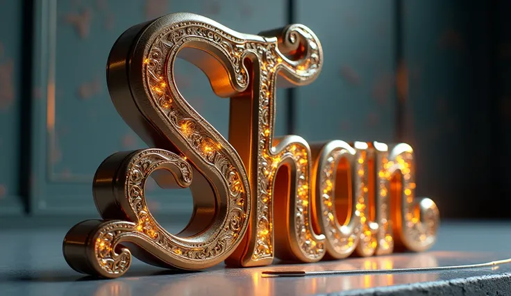 a beautiful letter "SHAN", masterpiece letter, 3D version , 3D viewing, creative letter, beautiful, intricate, detailed, elegant, ornate, decorative, calligraphic, typographic art, fine art, high quality, hyperrealistic, photorealistic, 8k, detailed textur...