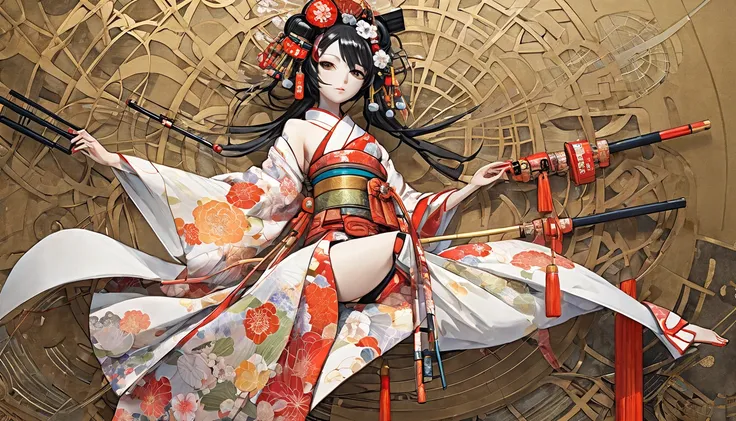 One Girl Mechanical Arm Geisha Kimono,whole body,
 (anime by sui ishida)