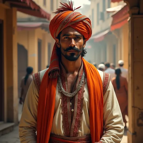 A handsome man from India dressed up in typical clothes from his region.