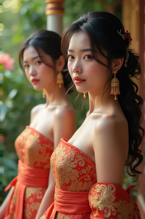 Thai women have beautiful faces, hair curls and are wearing full length Thai outfits