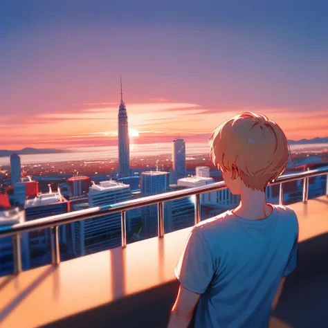 Fraction_9, Fraction_8_above, impressionism, summer,  sunset, Wonderful boy with his back,  City View , depth of field,
