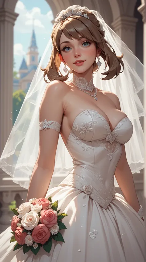 May from Pokemon, wedding dress, looking at viewer