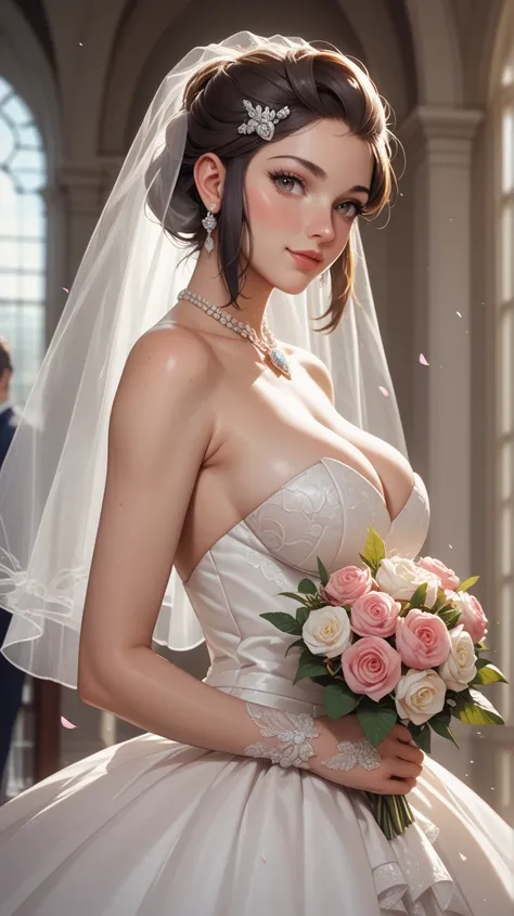 Dawn from Pokemon, wedding dress, looking at viewer