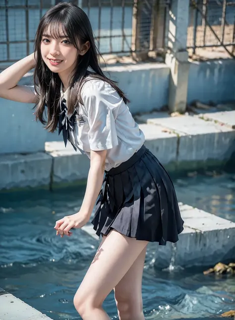 arafed asian woman in a skirt and a white shirt posing for a picture, japanese school uniform, japanese girl school uniform, wearing japanese school uniform, young gravure idol, realistic young gravure idol, young pretty gravure idol, Seifuku, cute schoolg...