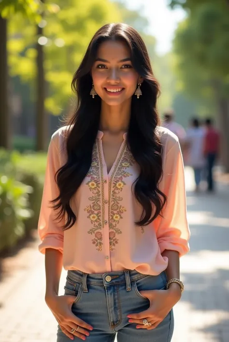 Certainly! Heres a detailed prompt idea for creating an image:  

**Prompt:**  
"A stunning young Indian college girl, aged 22, radiating beauty and charm. She has a fit and graceful figure, dressed in a casual yet stylish outfit — a pastel-colored kurti w...