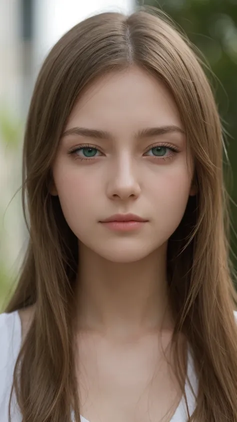 a european girl, extremely detailed face, half-closed eyes, green eyes, bored