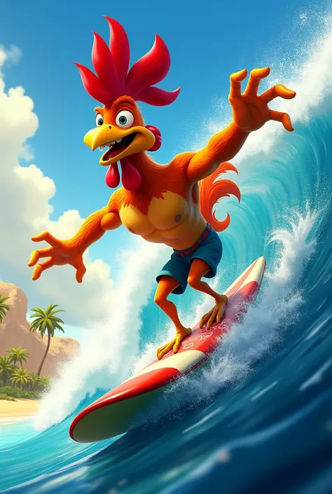 Draw me pictures of the rooster from the movie Surfs Up