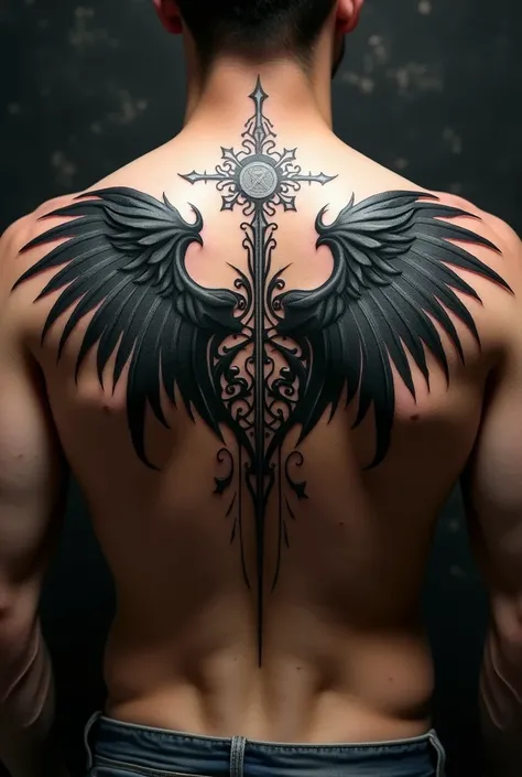 Gothic wings tattoo on the back
