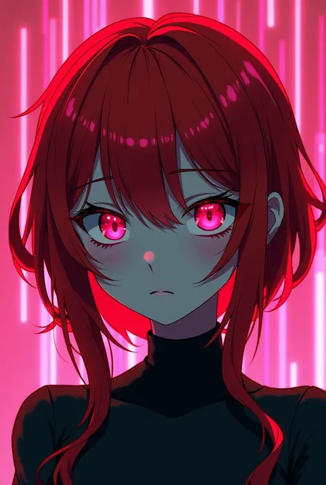 make character anime with the red hair and white monochrome and neon eye