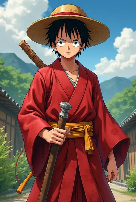 Luffy, Ronin in red kimono with a wooden cane