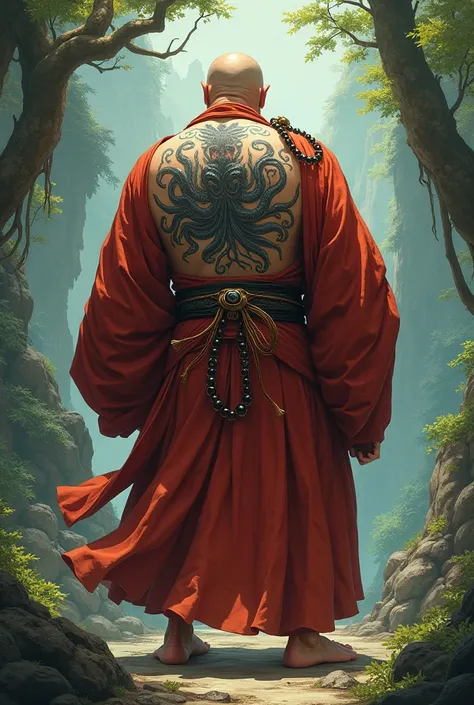 Suikoden、Flower Osho 、 Lu Zhishen 、 octopus tattoo on his back:1.1、Monk、Beads around the neck
