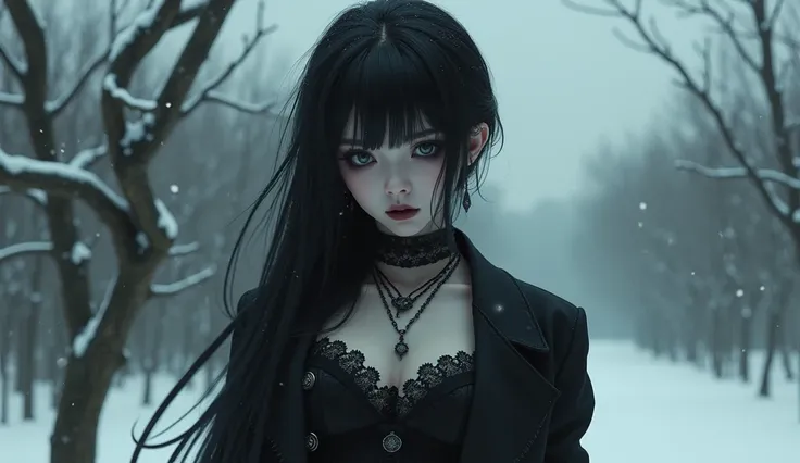 a sad gothic sexy christmas guy in a dark landscape anime ultra realistic