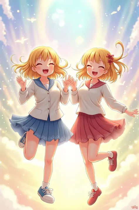 Believe me two puffy blond girls with their mouths open with transparent  with short skirts both