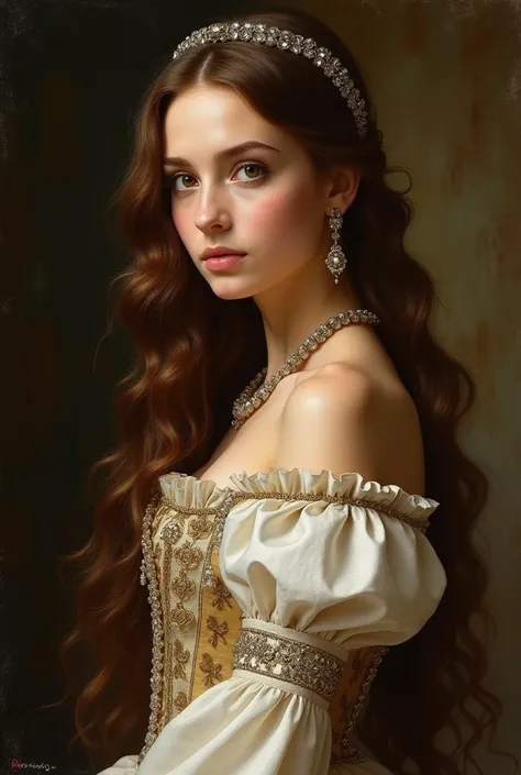  An 18th century nobility princess from the Portuguese Empire, brown hair and long honey-colored eyes , fair skin , rosto angelical, The most rustic and poignant portrait of the time, Megan Foxs face in 2008 
