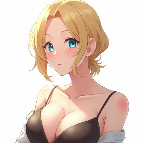 Portrait of an Anime-style, Gorgeous, Masterpiece, best quality, score_9, score_8_up, score_7_up, 1woman, ((solo)), ((tall)), woman, 24 years old woman, ((24 years old)), light skin, blue eyes, shining light on, full body, curvy, soft hair, blonde asymmetr...