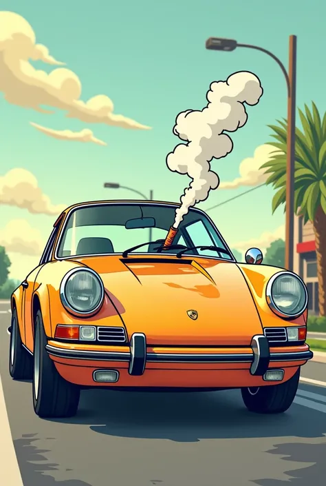 Porshe 911 car smoking blunt with two hands in Vector cartoon like car 2 pixar

