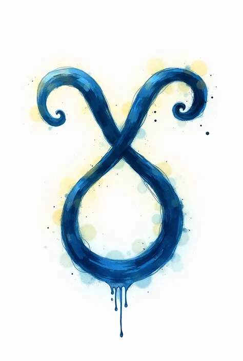 Create a stylish illustration without errors or flaws with a white background drawn with ink pen of the perfect blue Greek glyph of the Virgo zodiac sign exuding bright yellow aura.