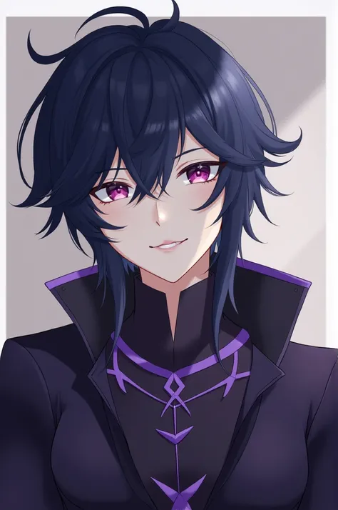 Vẽ 1 OC trong genshin, , dark blue hair ,  or wearing dark purple clothes