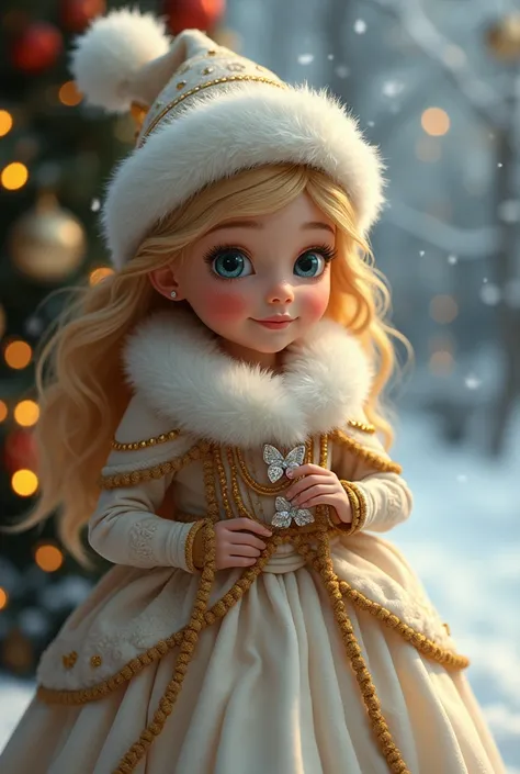 un train de Noël de toute beauté brillant blanc et or avec des bijoux en cristal arrivé en gare ou une princesse de 5 ans qui est blonde avec un chapeau en moumoute l attend avec son animal trop mignon 