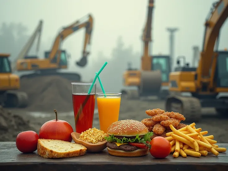 foods harmful to health, Dont show fruit.  with a fuzzy background of heavy construction machinery