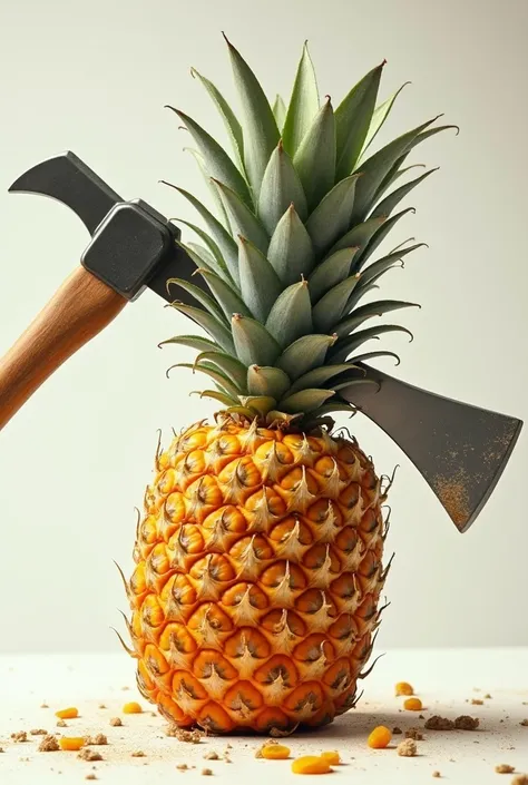 An axe cutting a pineapple. Logo