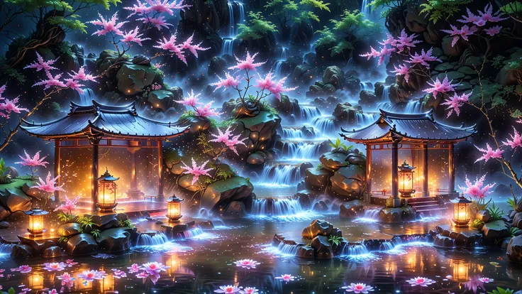 A Masterpiece In 32K Resolution, Supreme Quality, Super Detail, Official Art, Very High-Resolution 32K Wallpaper, Beautiful And Aesthetic, Ultra-Detailed Features, Awe-Inspiring Detail. An Elegant 32K Anime Scene Of A Hidden Hot Spring Surrounded By Steami...