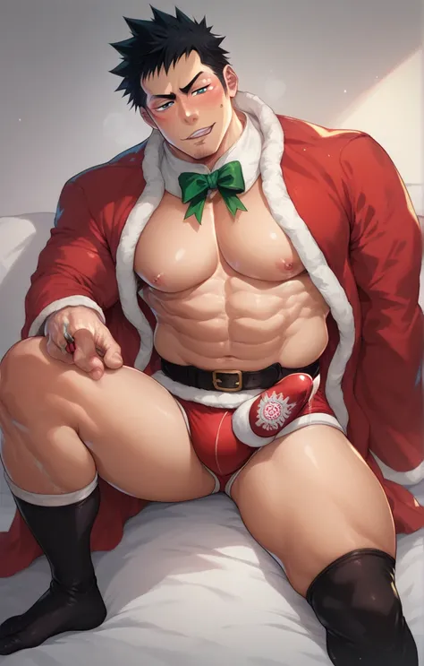 Young man Toshiro Hitsugaya Bleach Santa Claus costume showing underwear