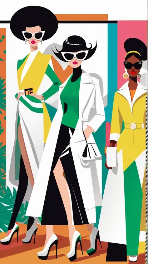 Josh Agle Style - woman fashion illustration of the Powerpuff Girl,fashion, minimalist, vector,  white background , plain background, Sharpness and Clarity ,masterpiece,  trending on Artstation and Dribbble.