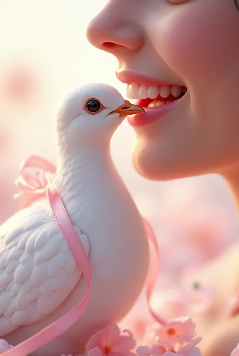  Create a dove like little pink ribbons, and a beautiful hyperrealistic smile  