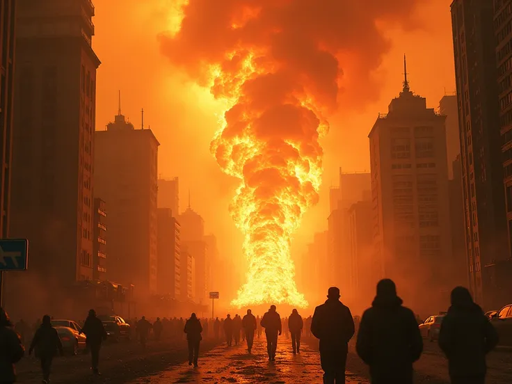 The city becomes a sea of fire and collapses to dust and a pillar of fire.