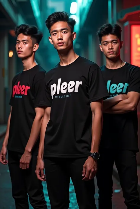 Guys wear black t-shirts emblazoned with pleer