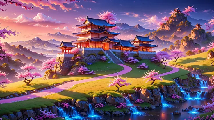 A Masterpiece In 32K Resolution, Supreme Quality, Super Detail, Official Art, Very High-Resolution 32K Wallpaper, Beautiful And Aesthetic, Ultra-Detailed Features, Awe-Inspiring Detail. A Stunning 32K Anime Depiction Of A Traditional Japanese Castle Perche...