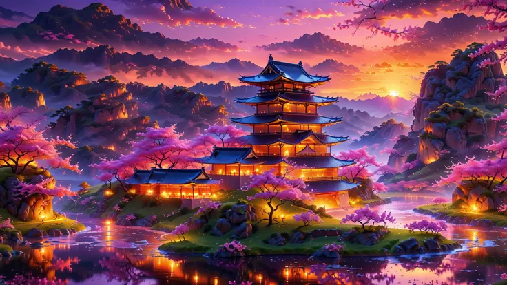 A Masterpiece In 32K Resolution, Supreme Quality, Super Detail, Official Art, Very High-Resolution 32K Wallpaper, Beautiful And Aesthetic, Ultra-Detailed Features, Awe-Inspiring Detail. A Stunning 32K Anime Depiction Of A Traditional Japanese Castle Perche...