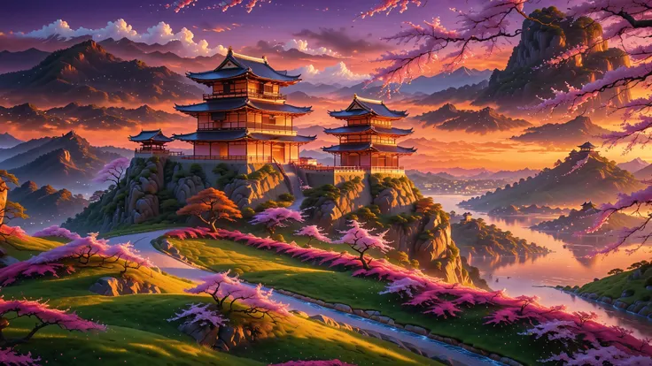 A Masterpiece In 32K Resolution, Supreme Quality, Super Detail, Official Art, Very High-Resolution 32K Wallpaper, Beautiful And Aesthetic, Ultra-Detailed Features, Awe-Inspiring Detail. A Stunning 32K Anime Depiction Of A Traditional Japanese Castle Perche...