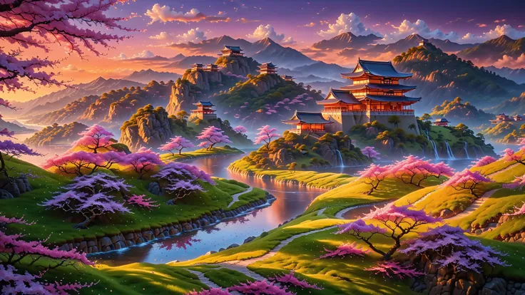 A Masterpiece In 32K Resolution, Supreme Quality, Super Detail, Official Art, Very High-Resolution 32K Wallpaper, Beautiful And Aesthetic, Ultra-Detailed Features, Awe-Inspiring Detail. A Stunning 32K Anime Depiction Of A Traditional Japanese Castle Perche...